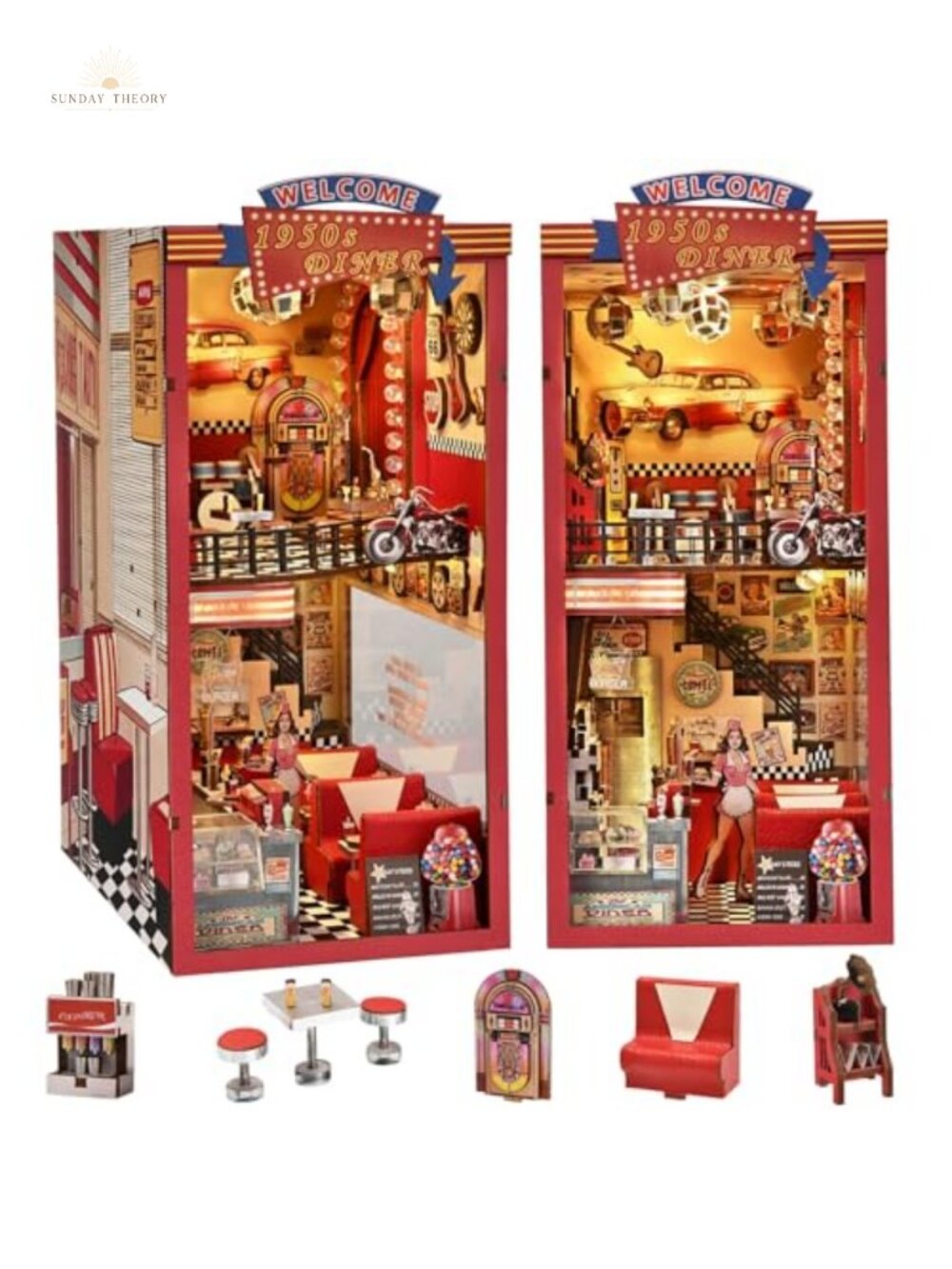 DIY Book Nook Kit - Retro Diner Miniature Dollhouse with LED Light
